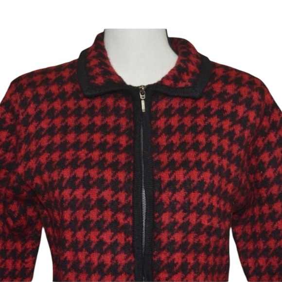 Paul Harris Design Wool Red Houndstooth Zip Cardigan Sweater Small Cottagecore - Picture 3 of 10